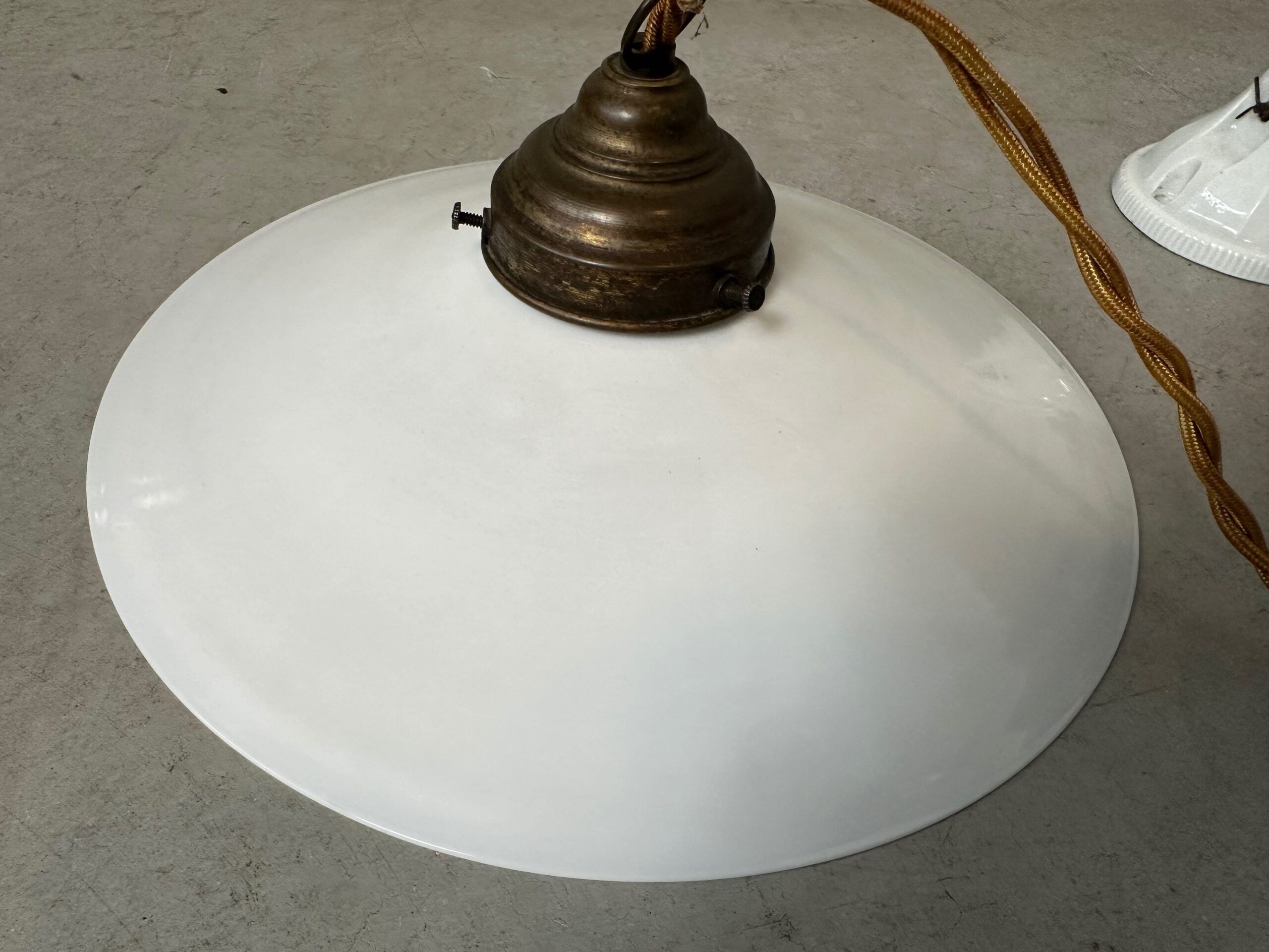 Antique adjustable pendant lamp – opaline and porcelain