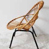 Children's rattan basket armchair, metal legs