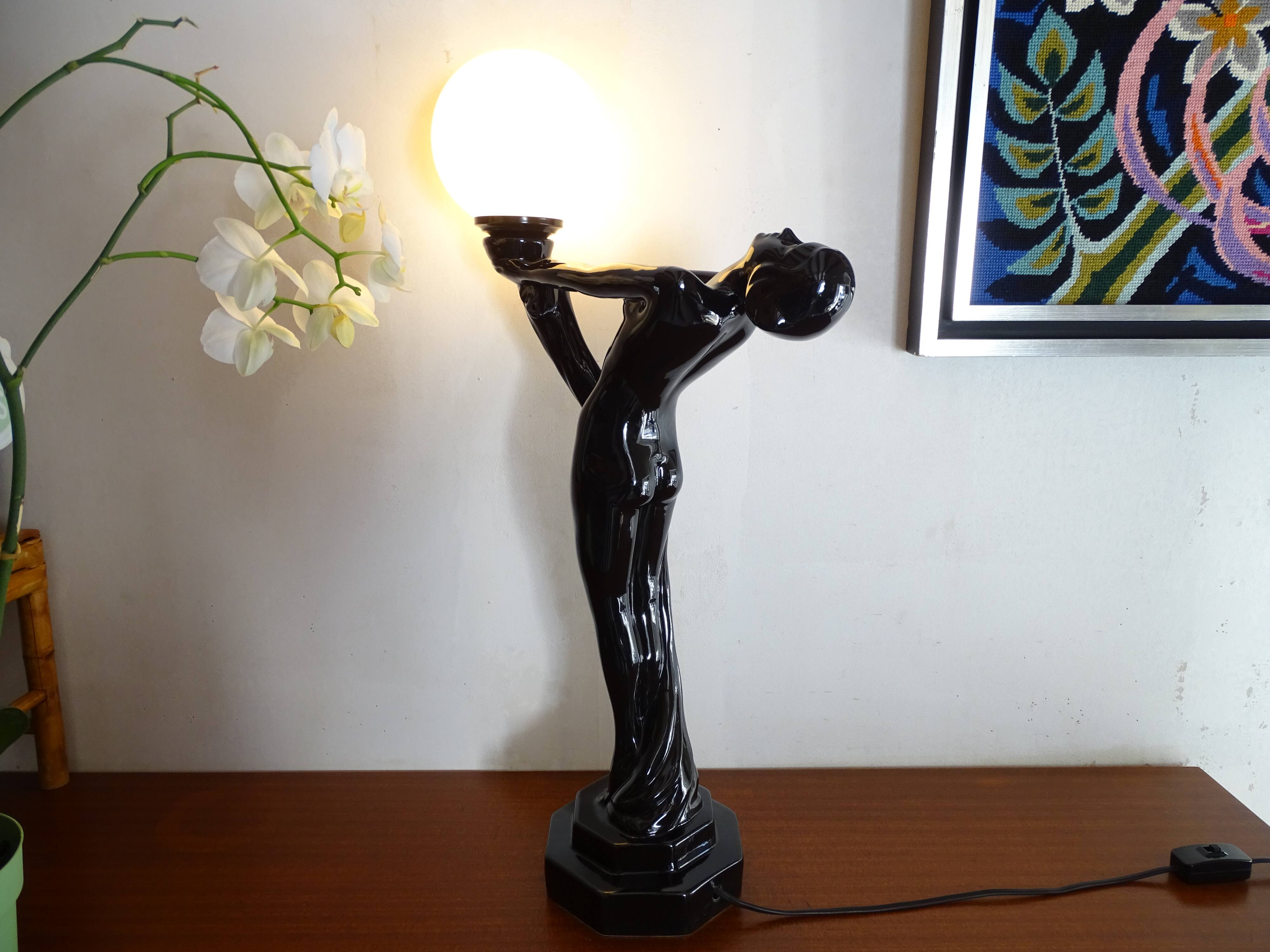 Lampe danseuse nue design 70's 80's- art déco globe boule