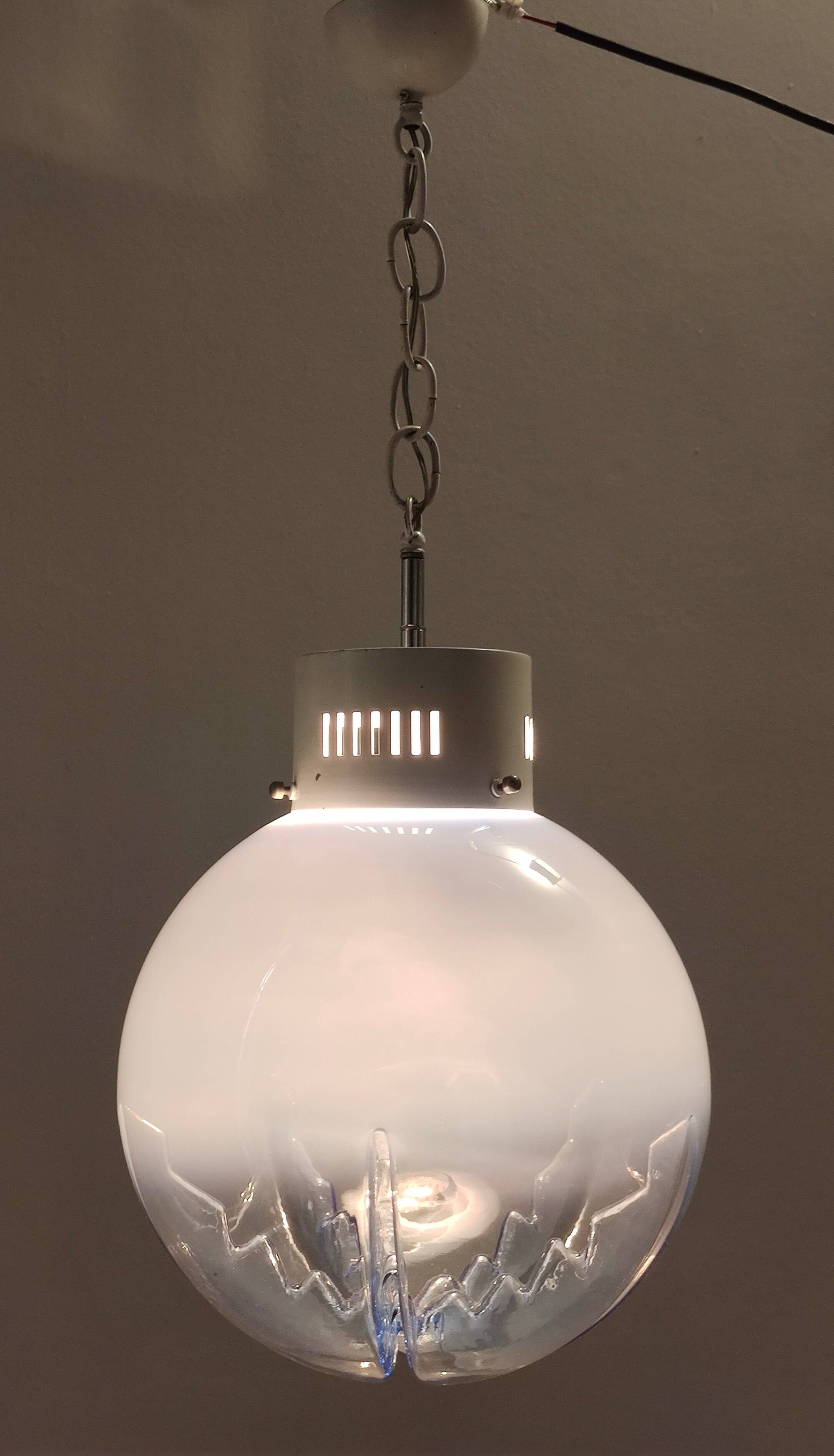 Transparent and Blue Murano Glass Pendant attributed to  Mazzega, Italy