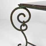 Coffee table in patinated wrought iron and black marble, circa 1940