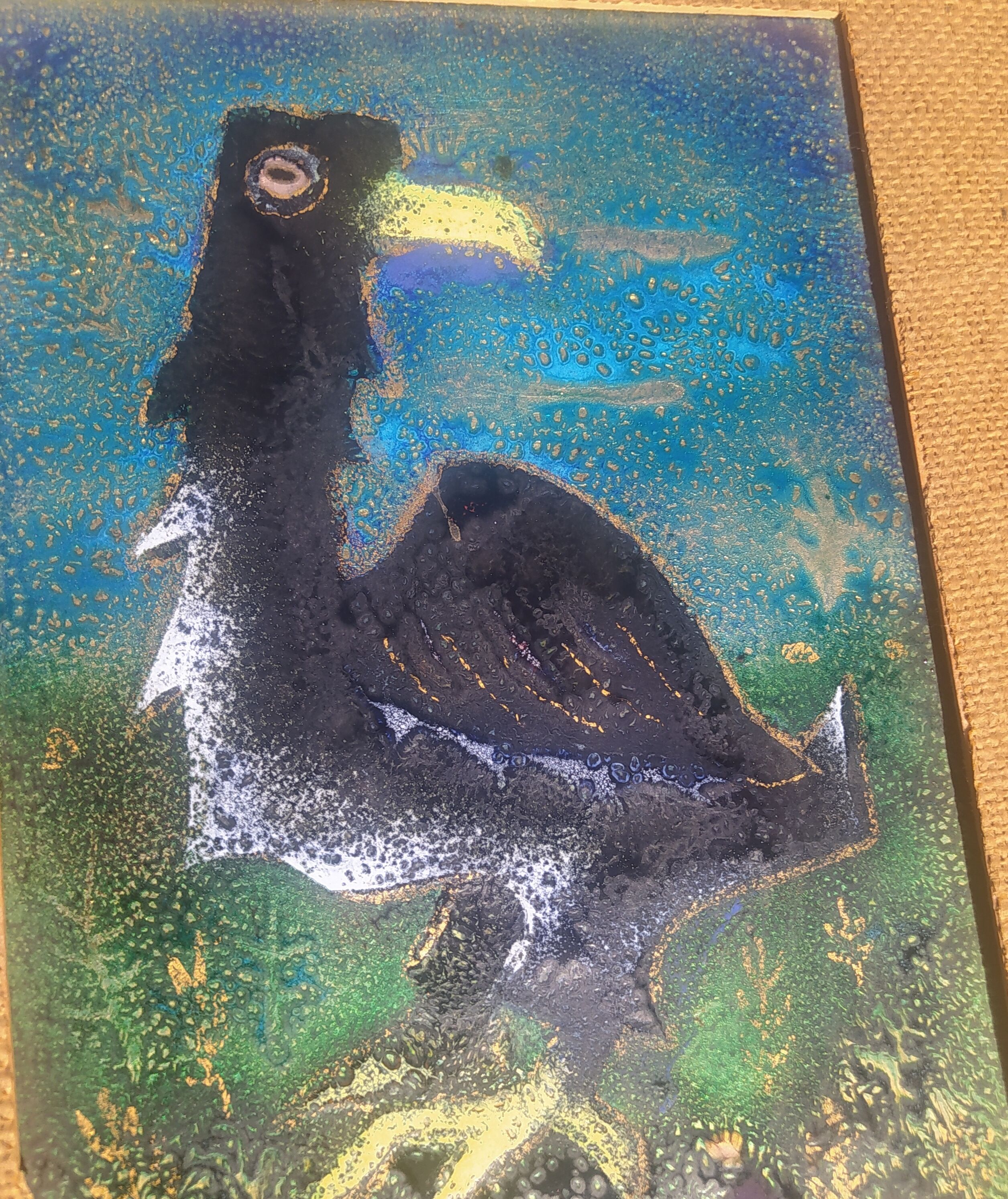 Enamel painting on copper bird 1950s/60s