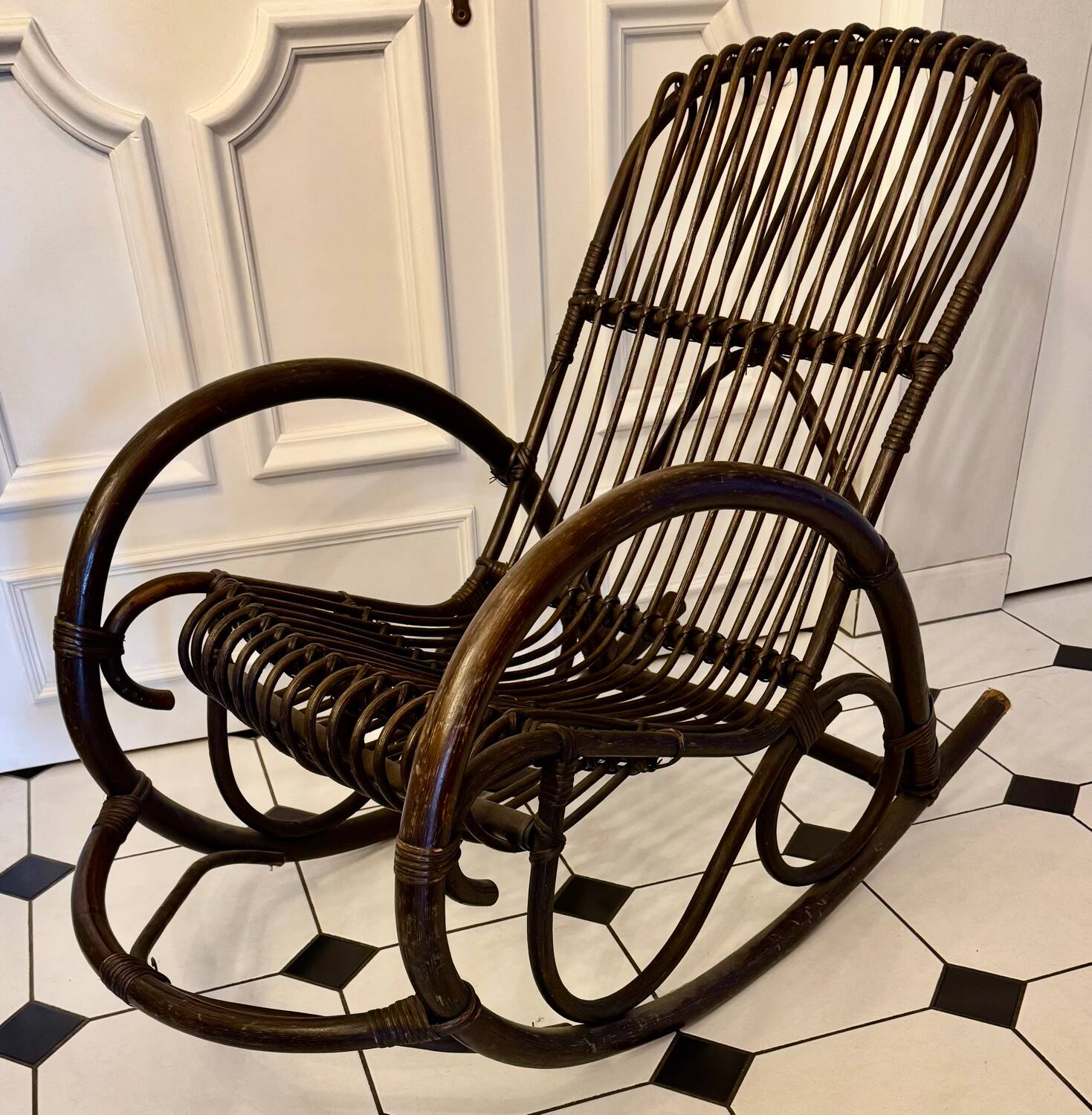 Bamboo and rattan rocking chair