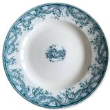 Plat à gâteau ancien sur piédouche en faïence de Sarreguemines
