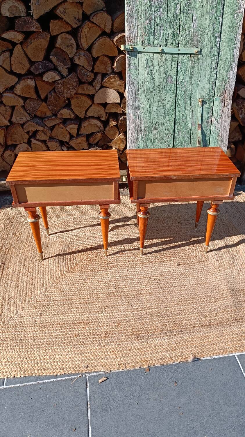 Pair of cherry wood marquetry bedside tables