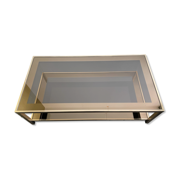 Table basse en verre fumé plaqué or 24 carats, sélection Dewulf par Belgo Chrom.