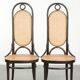Set of 4 original vintage Thonet design webbing chairs model Long John