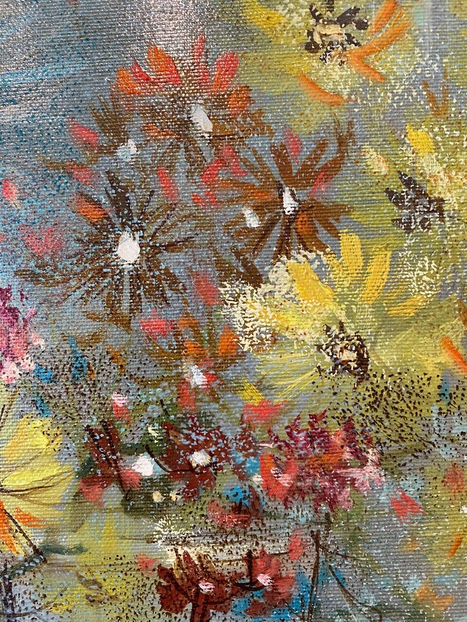 Old painting, still life with wild flowers signed Massard XX century