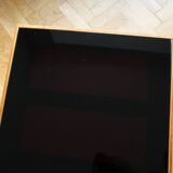 Table basse longue des années 1960 avec verre opaxite noir