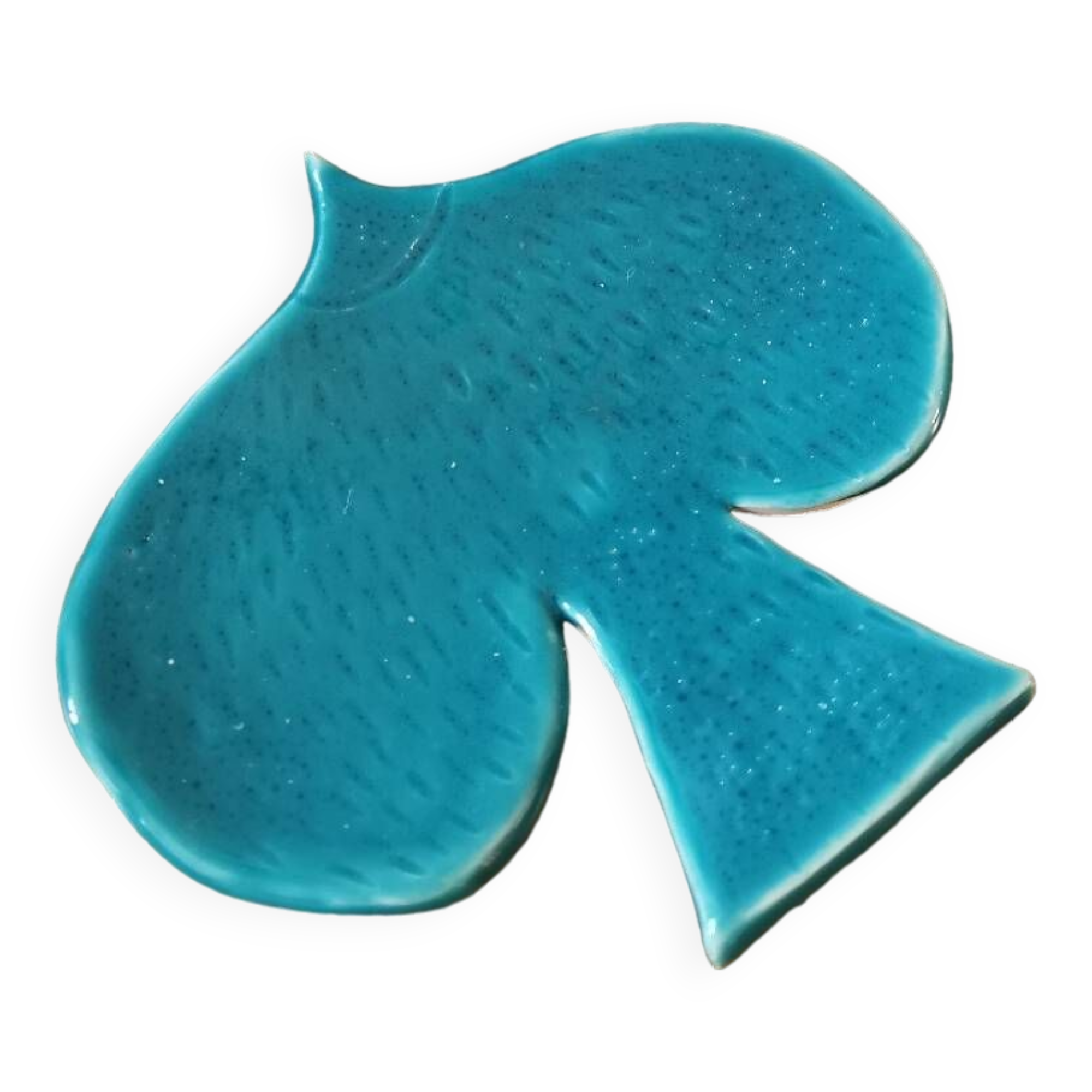 Vintage bowl in the shape of a slightly speckled blue enamelled bird