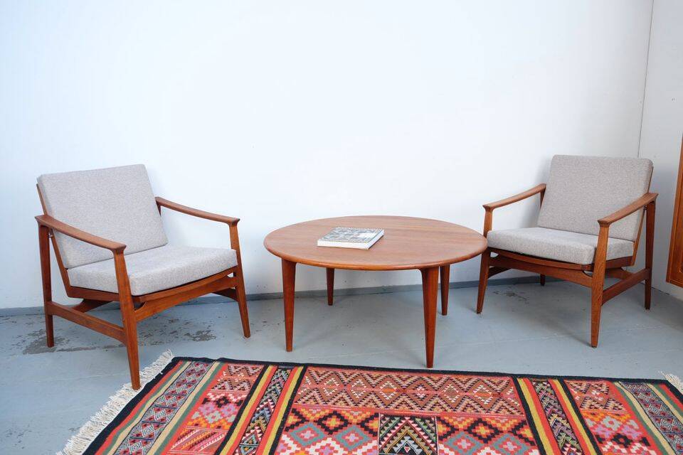 Vintage Thonet teak armchair, retro 1960s–70s style.