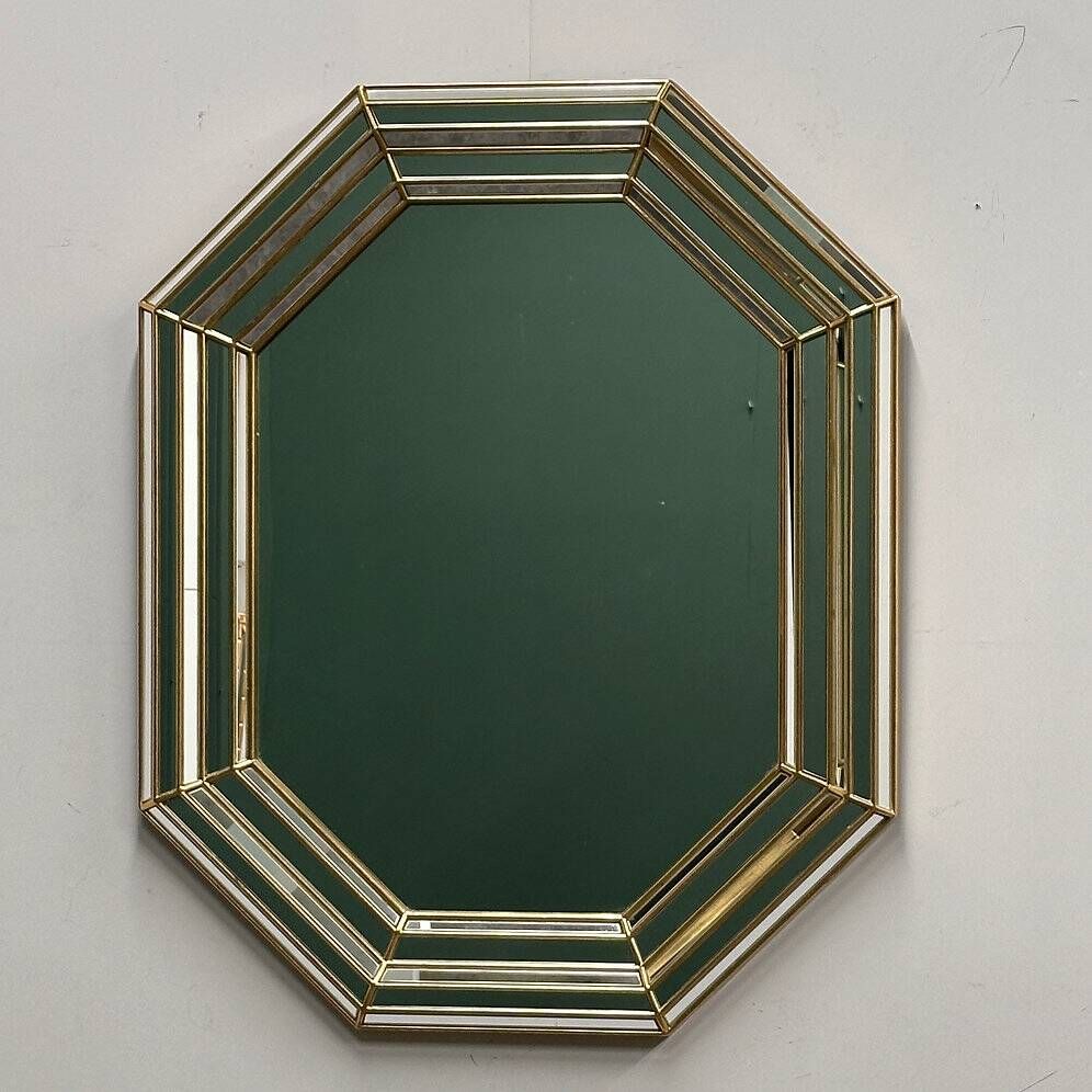 Large octagonal Deknudt wall mirror in layered mirrored glass and gold accents