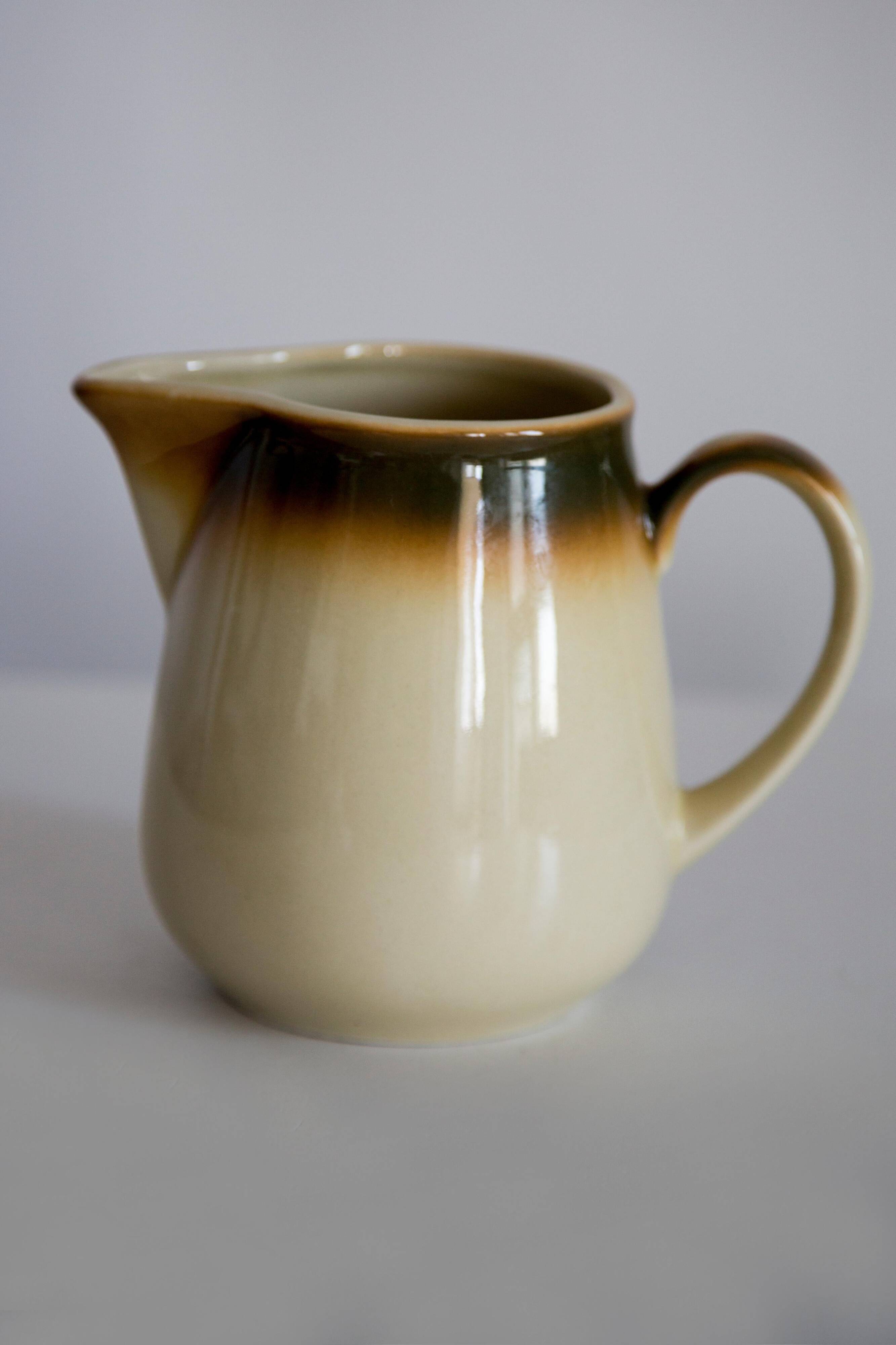 Mid-century ceramic teapot, milk jug, and water jug, Europe, 1960s.