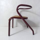 Vintage industrial design children's chair, tubular metal, curved wood