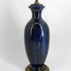 Art Nouveau lamp in stoneware with high-fire glazes and bronze mount, circa 1900.