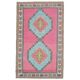 1970s vintage Turkish hand-knotted wool cotton pink area rug 128x208
