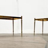 Mid-century Hollywood neoclassical brass and glass side tables or bedside tables from the 1950s, set of 2.