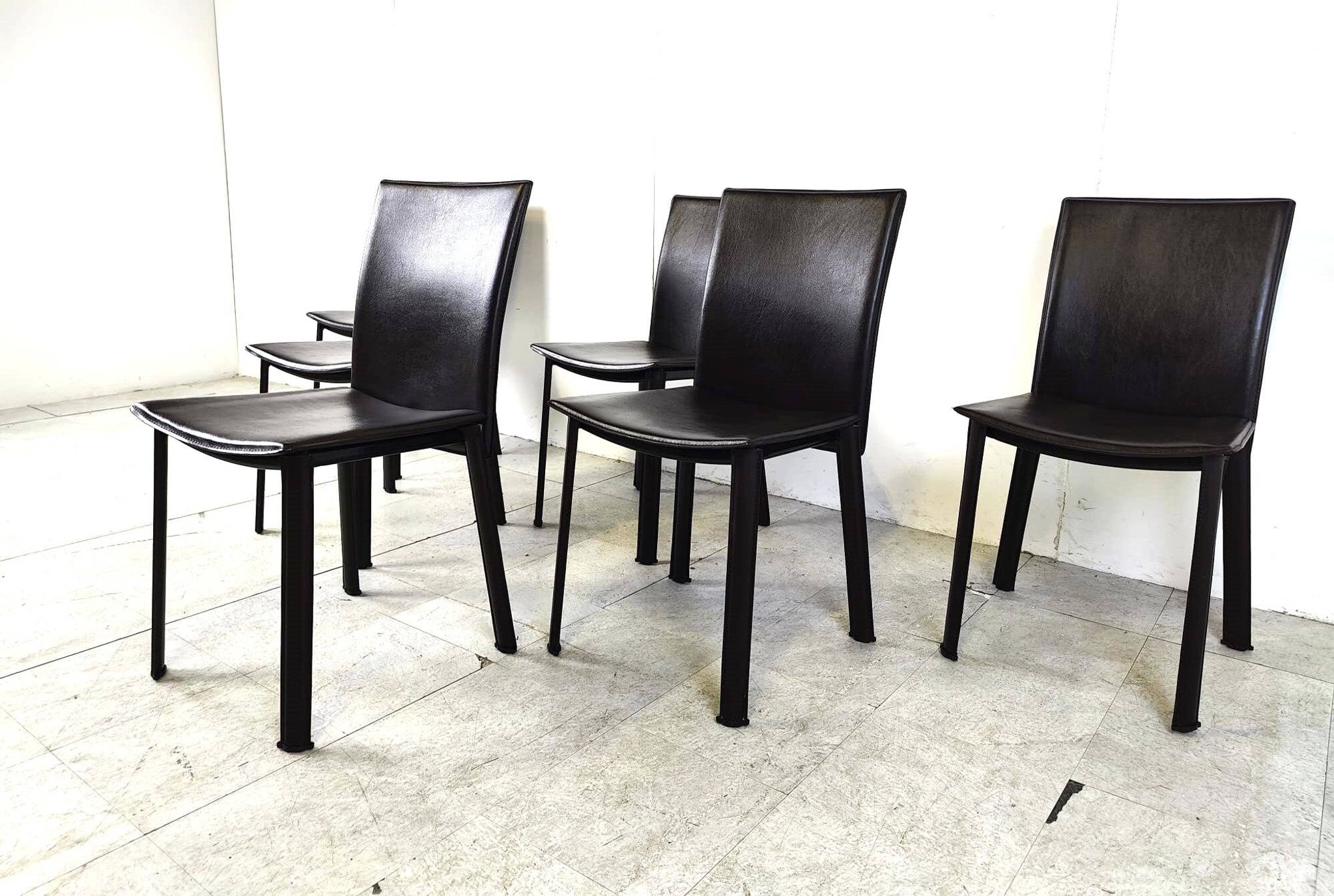 Vintage brown leather dining chairs, 1980s