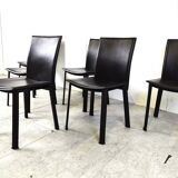 Vintage brown leather dining chairs, 1980s