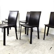 Vintage brown leather dining chairs, 1980s