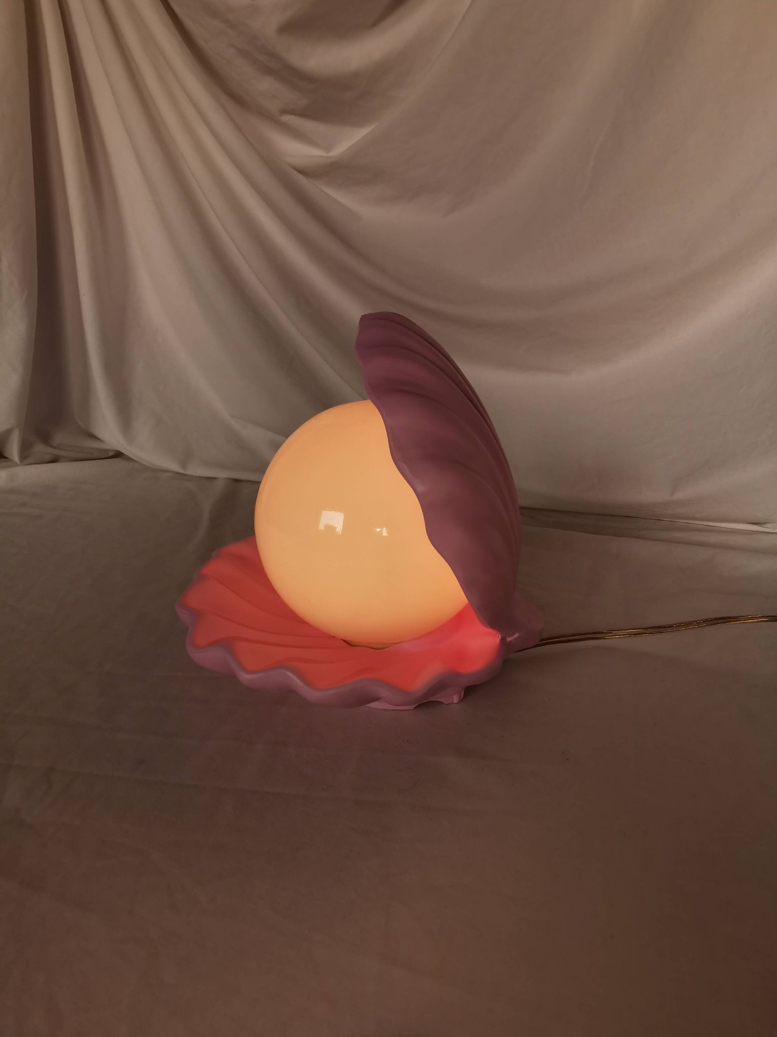 Pink shell and opaline pearl lamp, Saint-Jacques, France, 1970