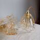 Pair of draped blown glass hanging lamps, ocher twisted wire
