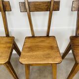 6 brutalist solid wood chairs
