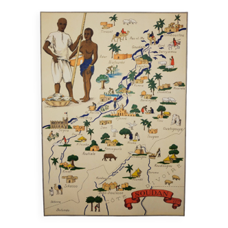 Litho pochoir - Carte géographique du SOUDAN - 1943