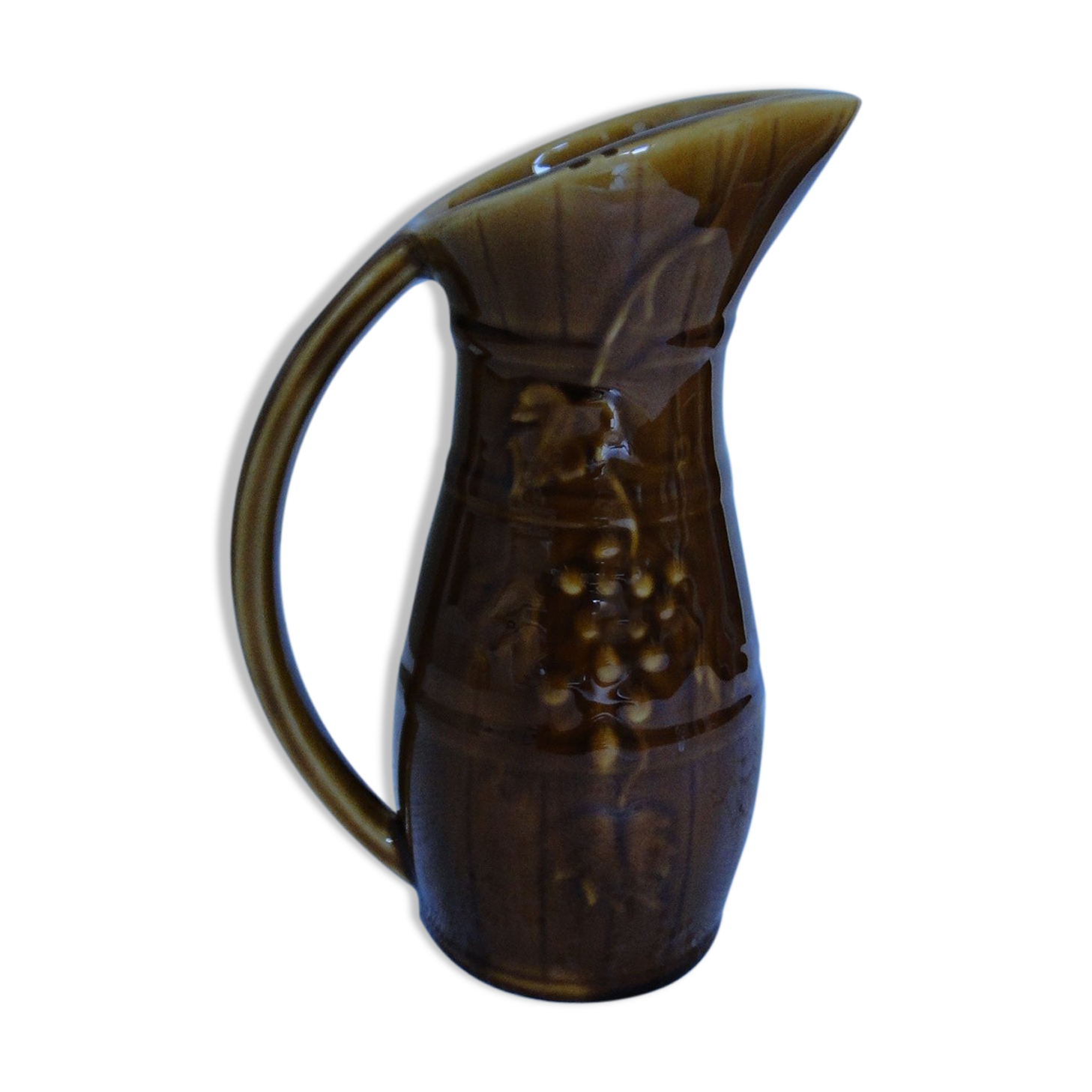 Pichet céramique marron decor grappe raisin Sarreguemines
