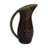 Brown ceramic pitcher with grape cluster decor Sarreguemines