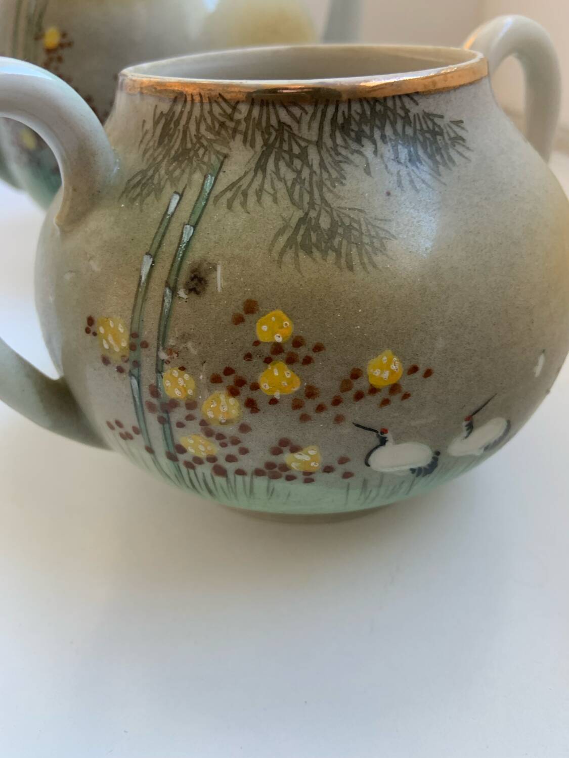 Fine porcelain tea service Japan - Decor of Cranes and Bamboo