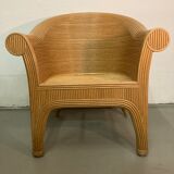 Pencil or split reed rattan arm or club chair, Vivai del Sud, 80s