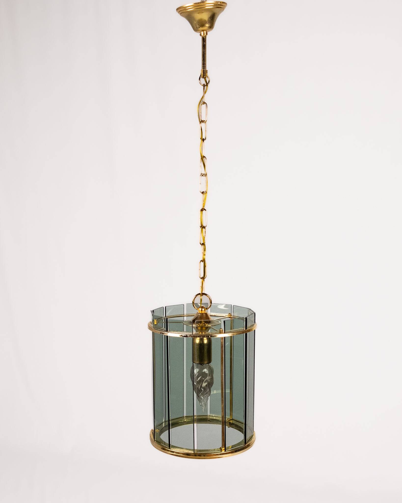 Suspension lanterne en verre et métal, Italie, 1970s