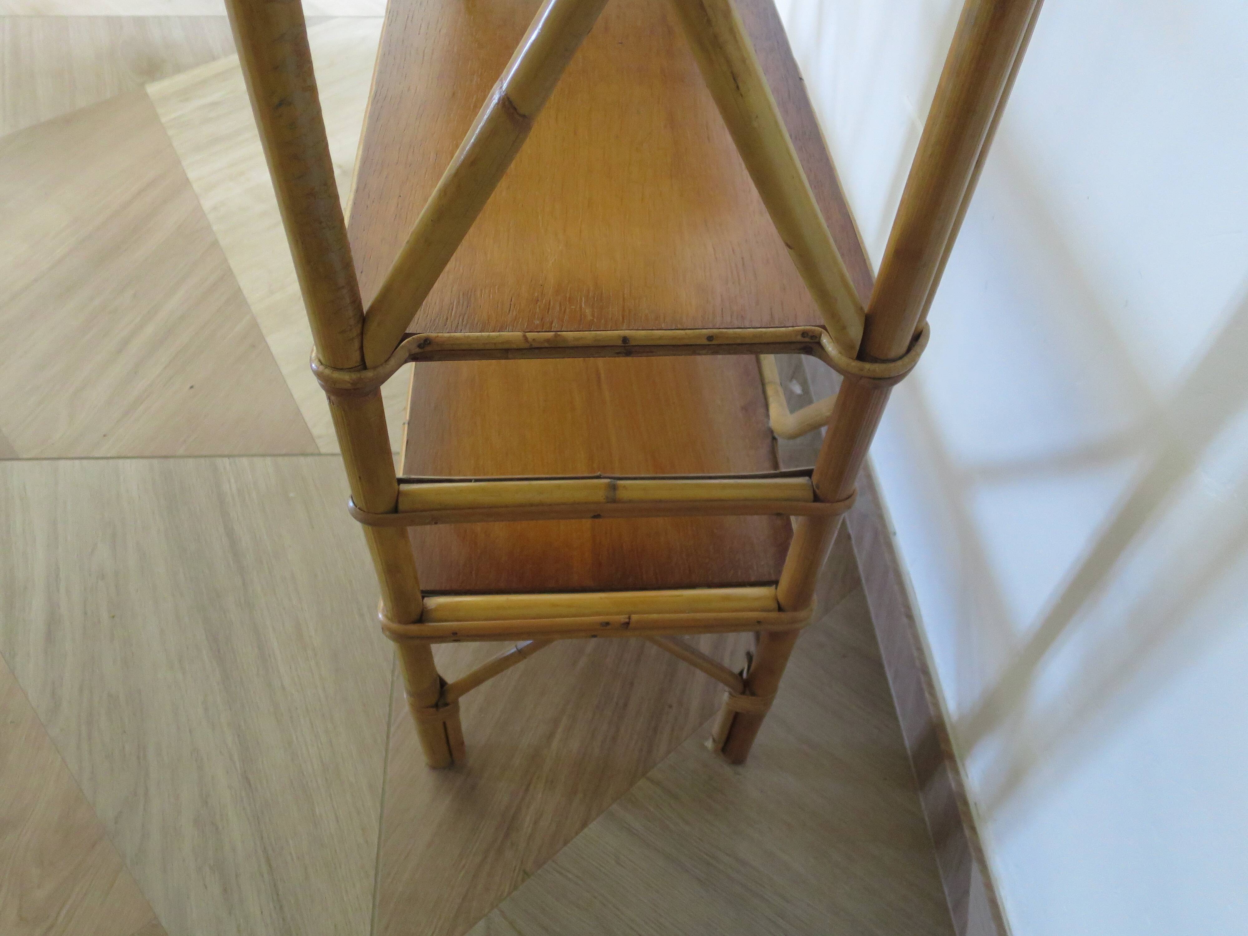 vintage -étagère-bibliotheque-bibus-asymétrique-bambou-bois-rotin-années 60