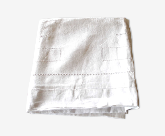 Taie d'oreiller vintage en coton blanc ajouré 75x75