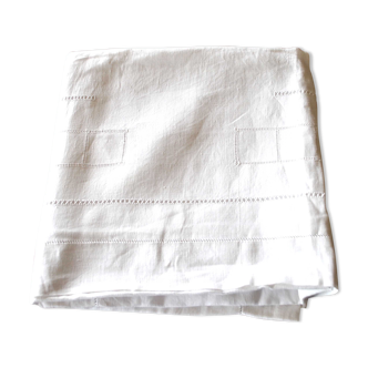 Taie d'oreiller vintage en coton blanc ajouré  75x75