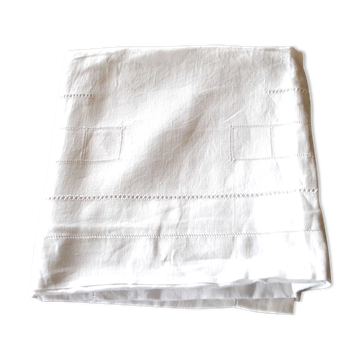 Taie d'oreiller vintage en coton blanc ajouré  75x75