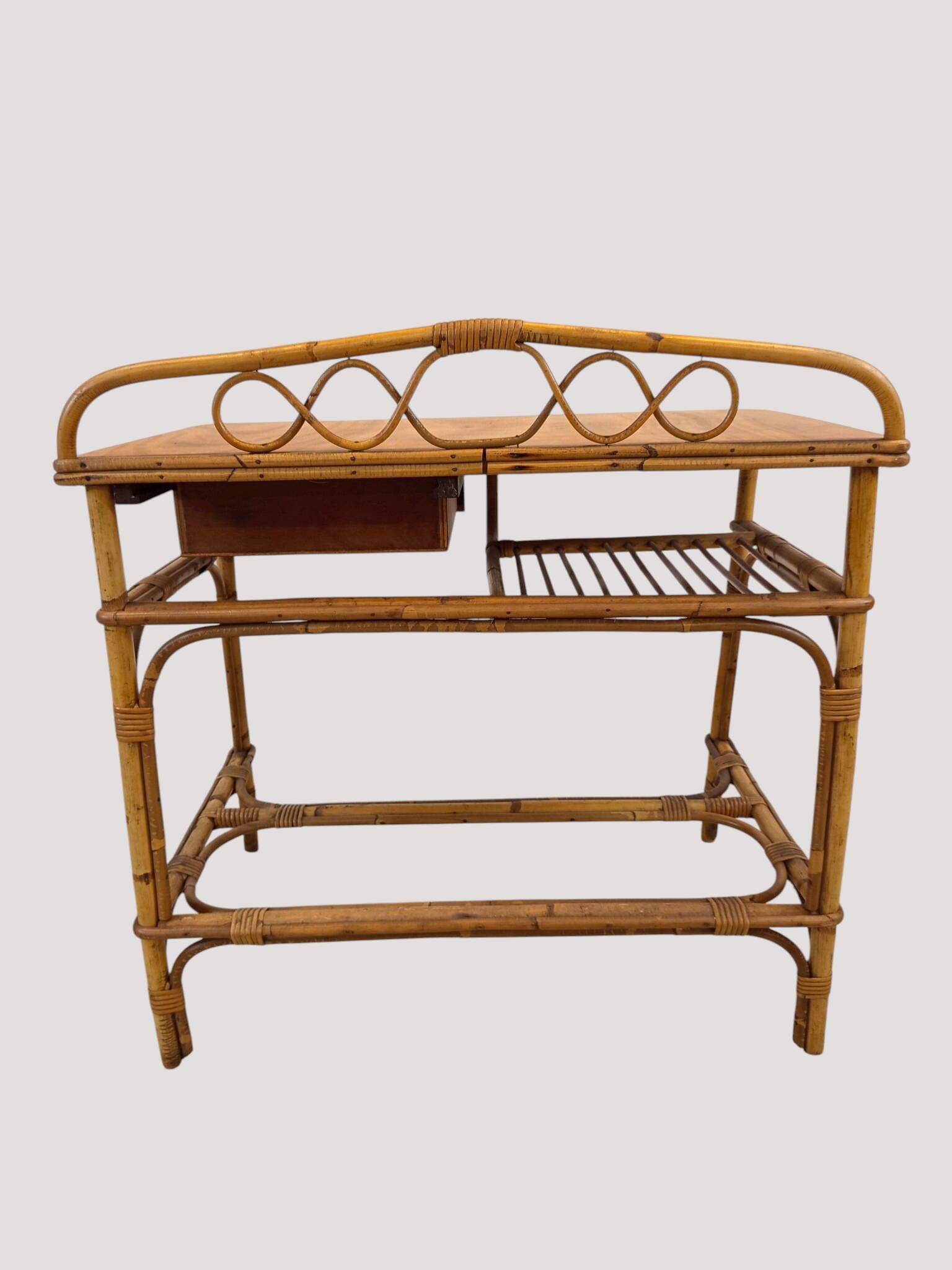 Vintage rattan and bamboo desk or dressing table (81x47 cm) – Riviera style,