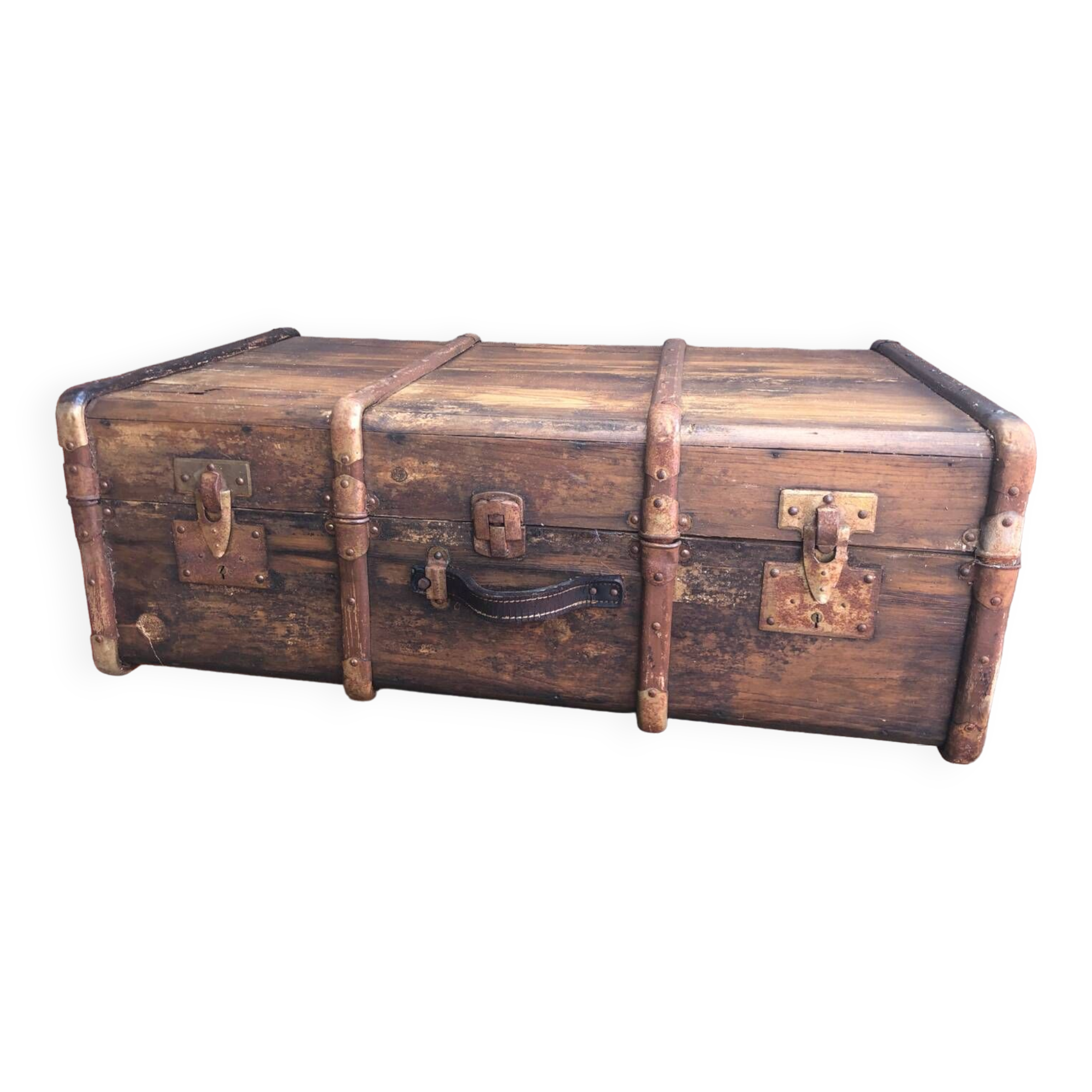Old wooden transport trunk late 19th century vintage