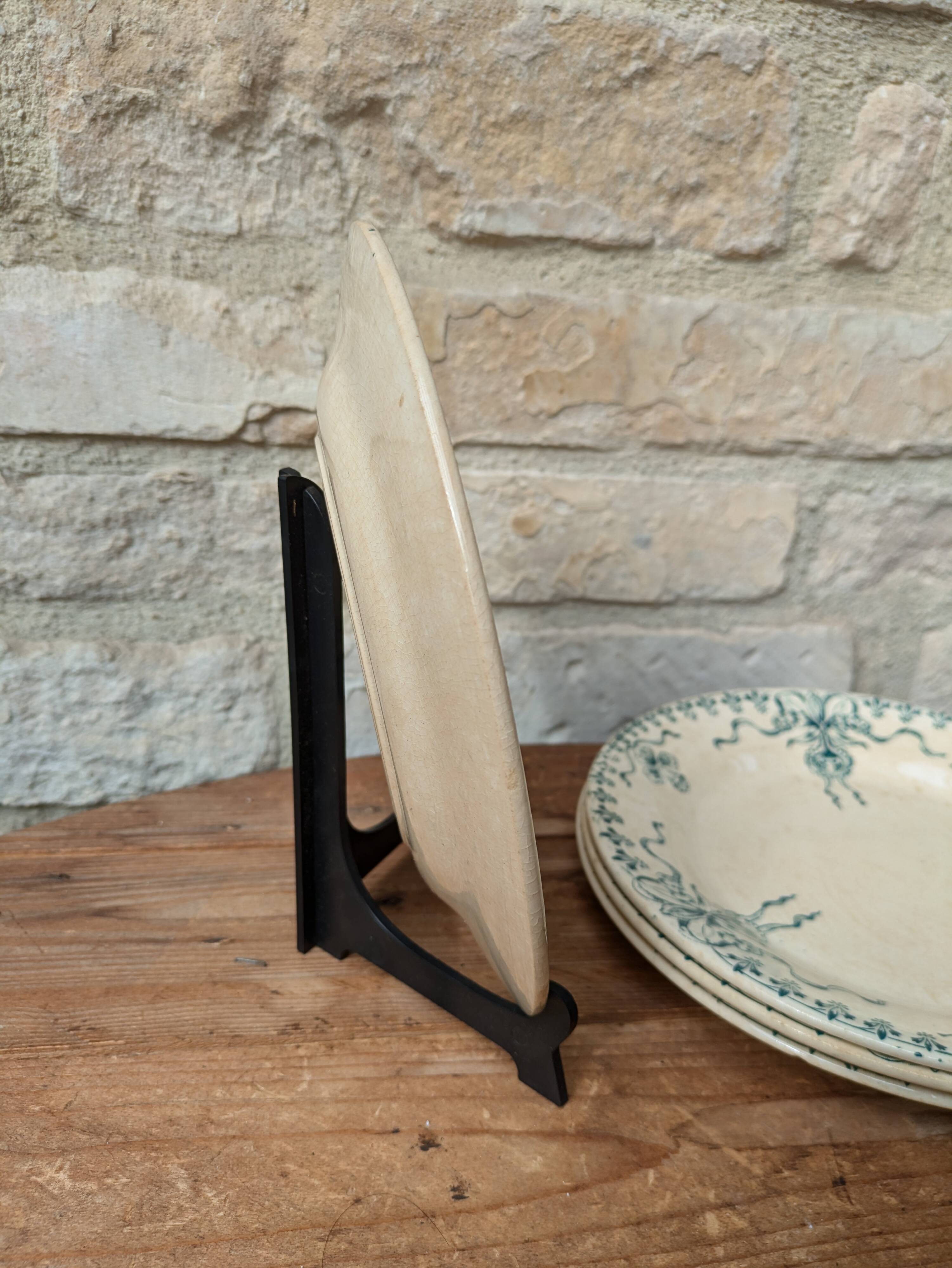 Set of 4 old opaque porcelain plates from Gien, Venice Terre de fer model