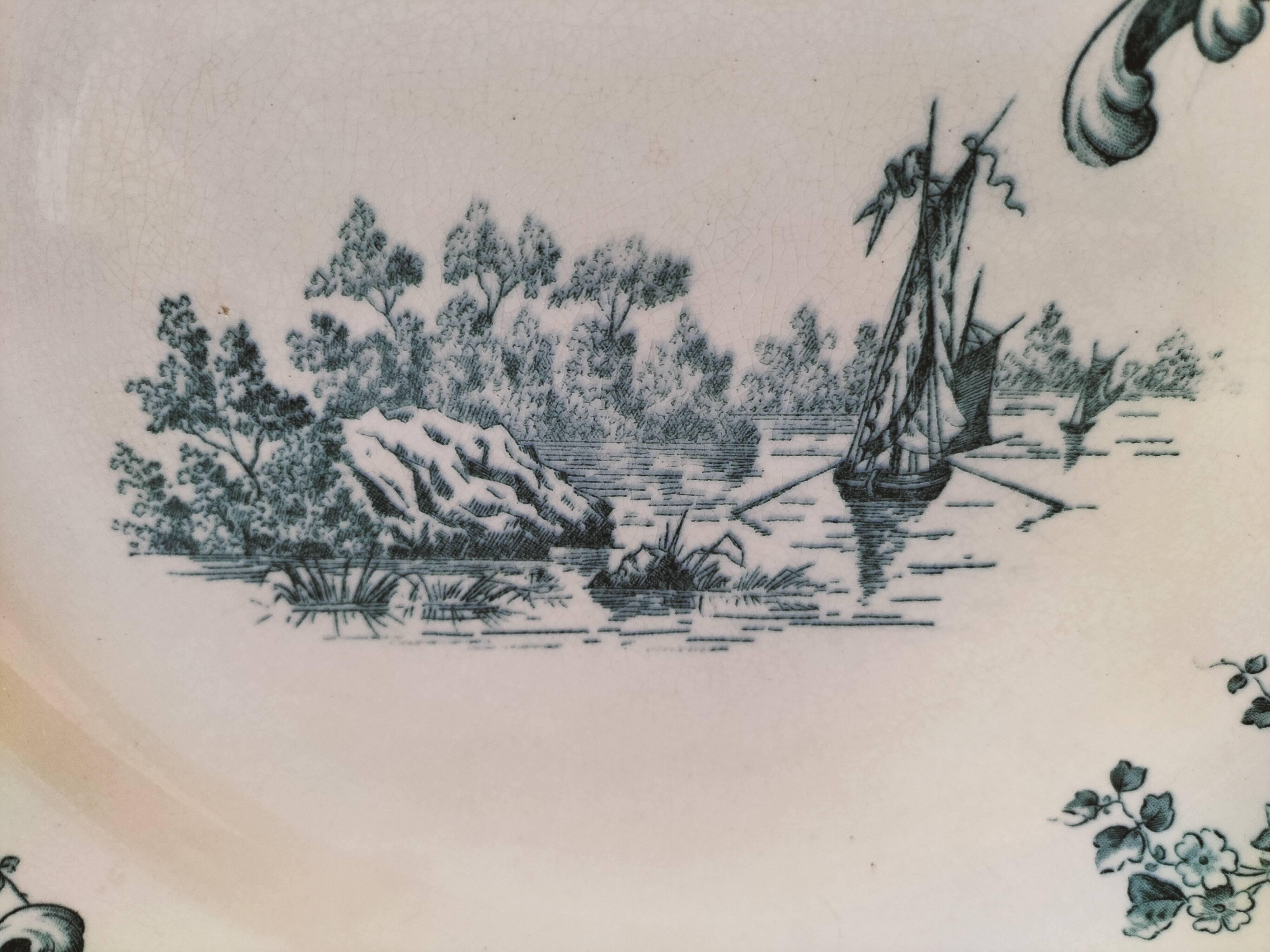 Large Longwy “Pompadour” blue-green plate – circa 1900