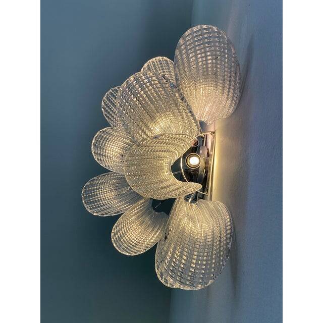 Contemporary Transparent Diamanted Murano Glass "Selle" Wall Sconces in Mazzega Style - A Pair