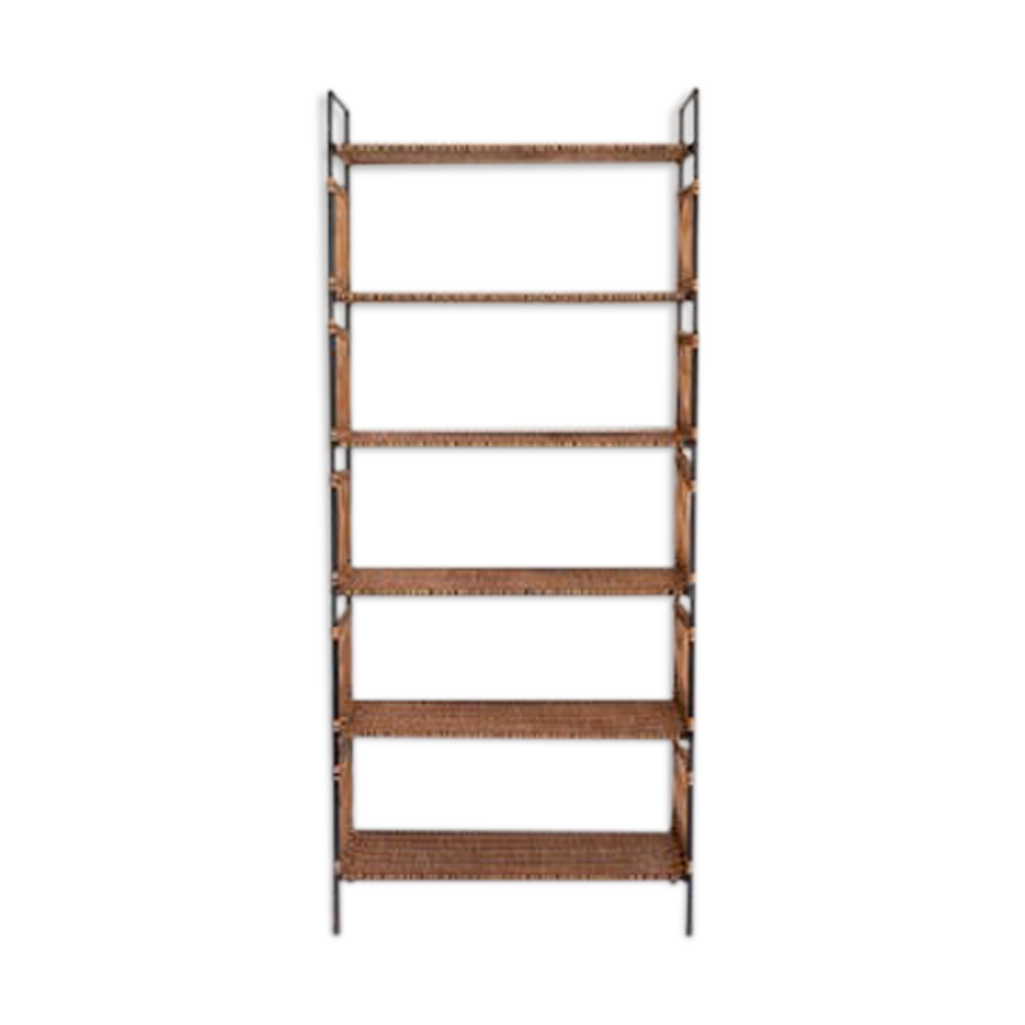 Shelf in braided rattan and black metal