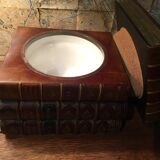 Stacked book ice bucket made of wood and leather