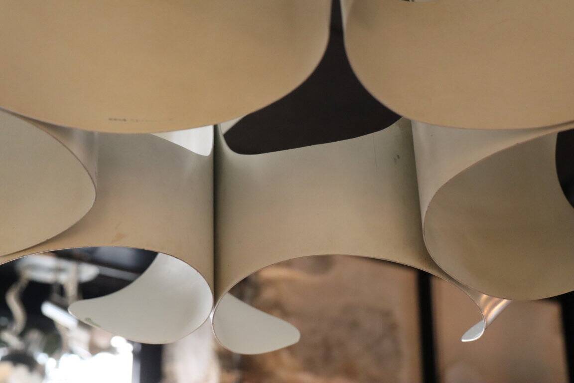 Space Age pendant lamp by Jean D'Imbleval in white lacquered aluminum, 1970