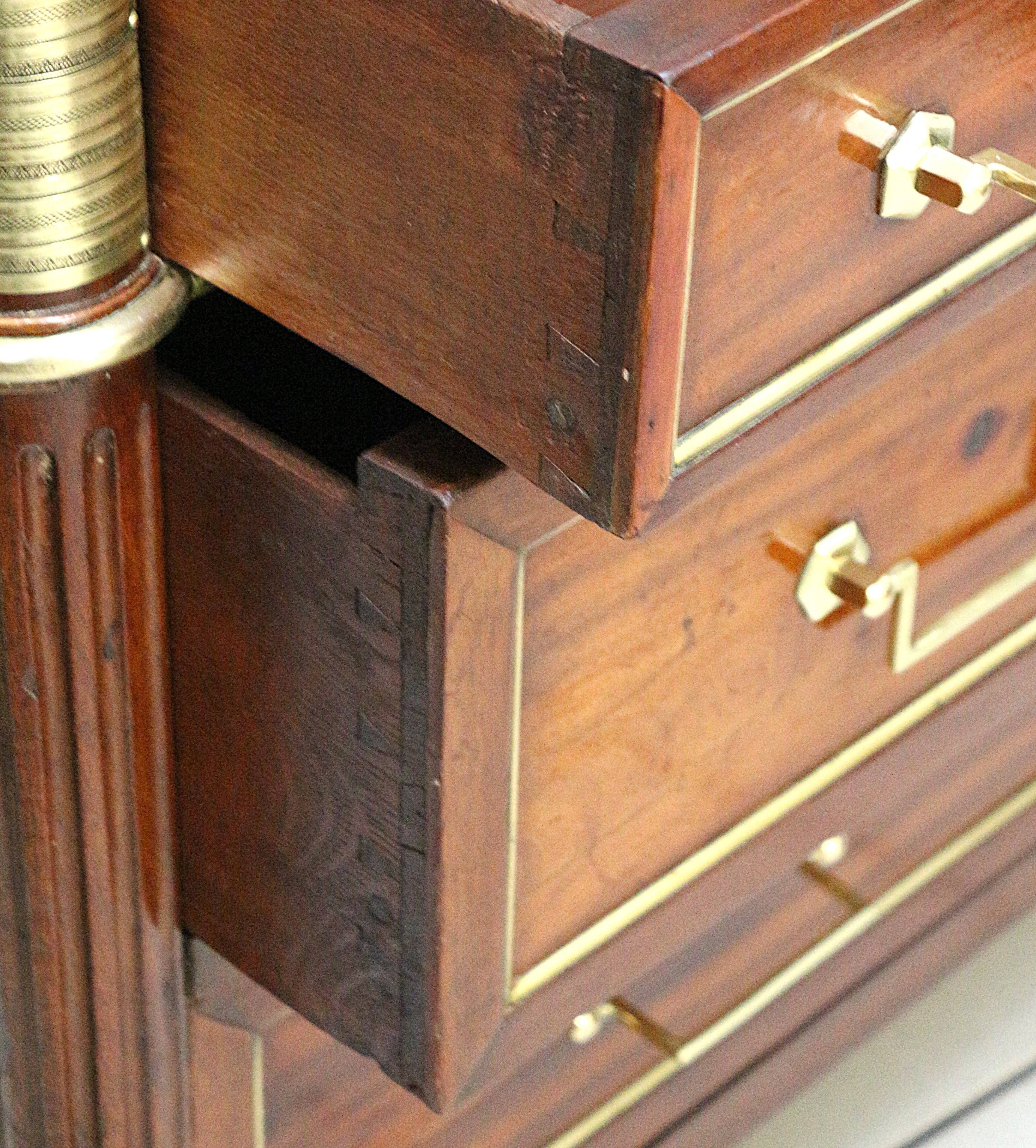 Louis XVI Officer's Chest of Drawers, 19th (19th) Century, Mahogany & Marble