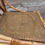 paire de chaises de jardin en bambou et rotin tissé 1950