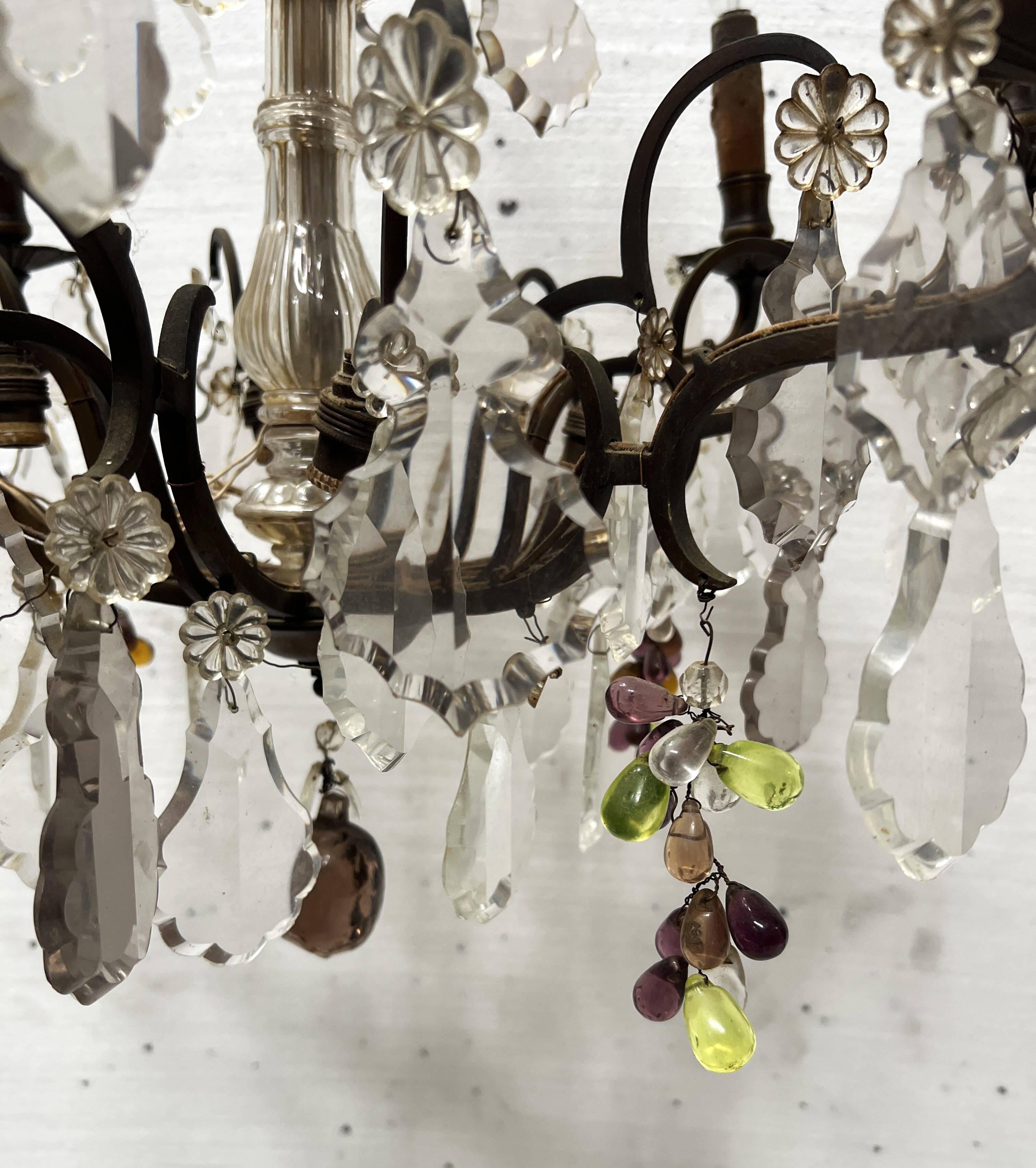 Louis XV style chandelier with pendants and colored glass fruits, 20th century