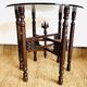 Moroccan hexagonal carved wood side table with glass top