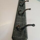 Coat rack in patinated wood and cast iron hooks